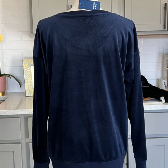 Crown and Ivy  Navy Velour Pullover Size Large NWT - Picture 5 of 9